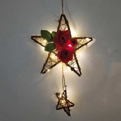 红玫瑰-2星+灯 墙面装饰挂件房间装饰品客厅卧室墙壁奶茶店铺室内创意墙上仿真花