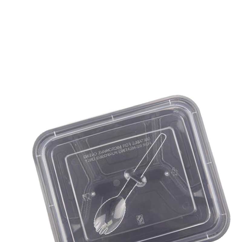 儵忽 一次性带勺黑色方形平底平盖打包盒 RY4G1000 1000ml 150套/ 1箱高清大图