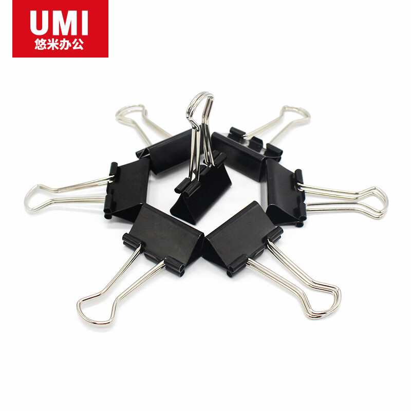 悠米(UMI)5# (19mm)黑色长尾票夹(筒装) 黑 40只/筒 B09105D高清大图