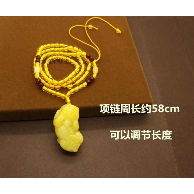 春夏新仿蜜蜡貔貅项链中长款琥珀招财毛衣链男女百搭民族配饰装饰送女朋友老婆生日礼物