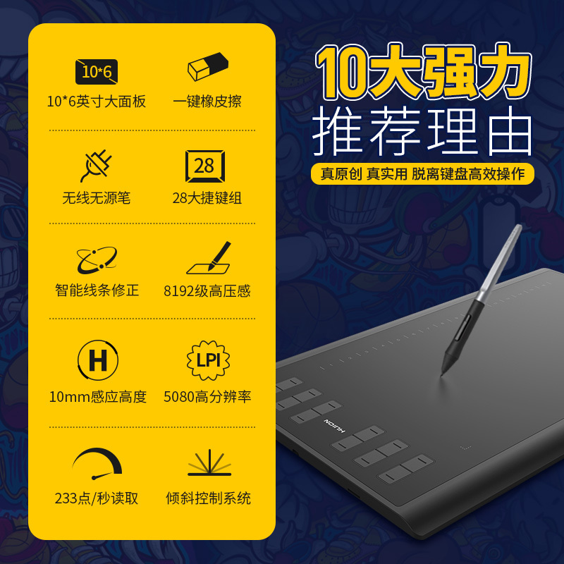 绘王H1060P 无源数位板 电脑绘图板绘画板 手写板电子画板