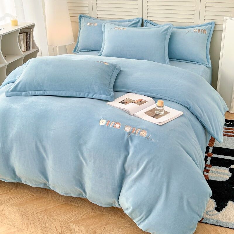 彼加曼 BGM-T2539全工艺加厚牛奶绒刺绣四件套-雪兰(被套200*230cm)高清大图