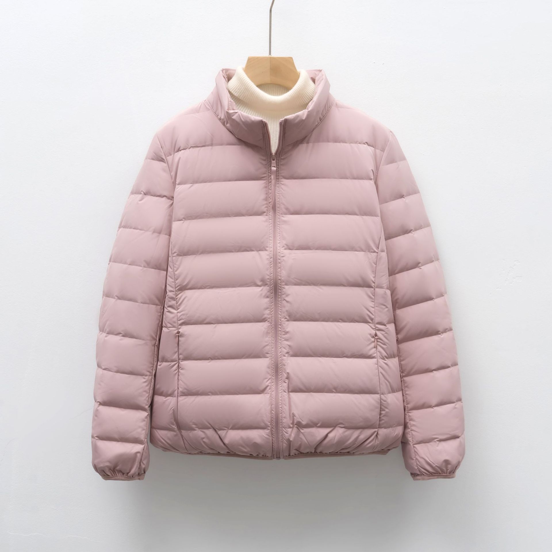 女式90绒纯色女装立领无缝压胶羽绒服短款大码外套