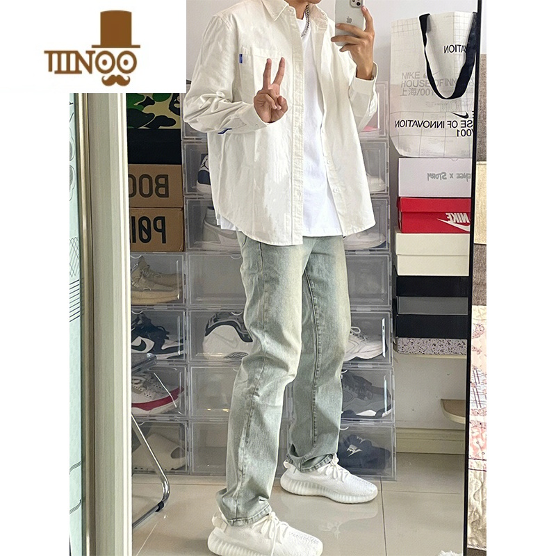 YANXU欧美式黄泥色水洗牛仔裤男潮牌2023新款复古高街宽松直筒长裤高清大图