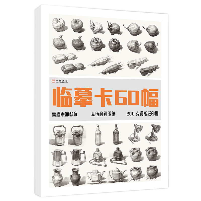 [正版图书]单体素描静物临摹卡60幅 一线美誉单个静物从结构到明暗临摹范本画册美术绘画教程教材书籍高清活页卡片