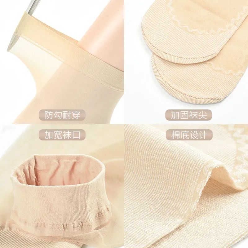 浪莎丝袜女士薄款短袜子夏季肉色水晶丝防勾丝耐磨脚底加厚棉防水高清大图