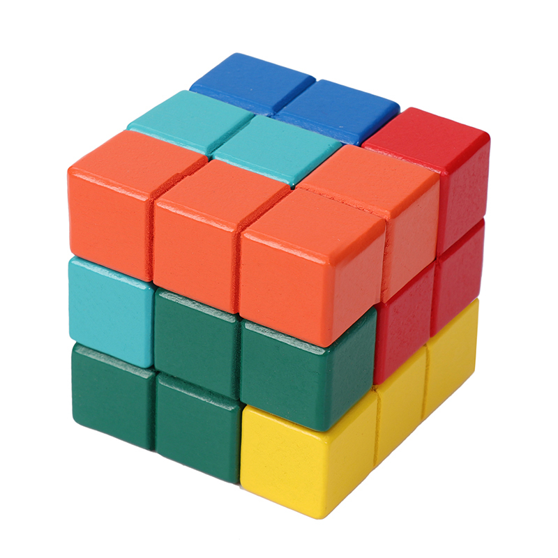 木质鲁班积木索玛立方体魔方块儿童拼装益智玩具方块正方体教具 彩色