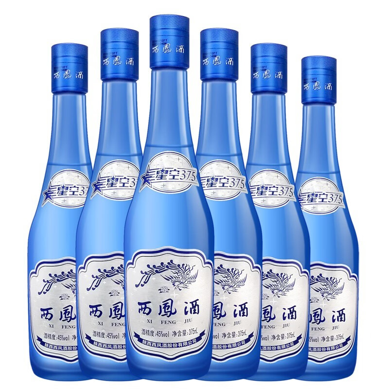 西凤酒 凤香型白酒 陕西粮食口粮酒 七两半西凤375星空 45度 375m*6瓶