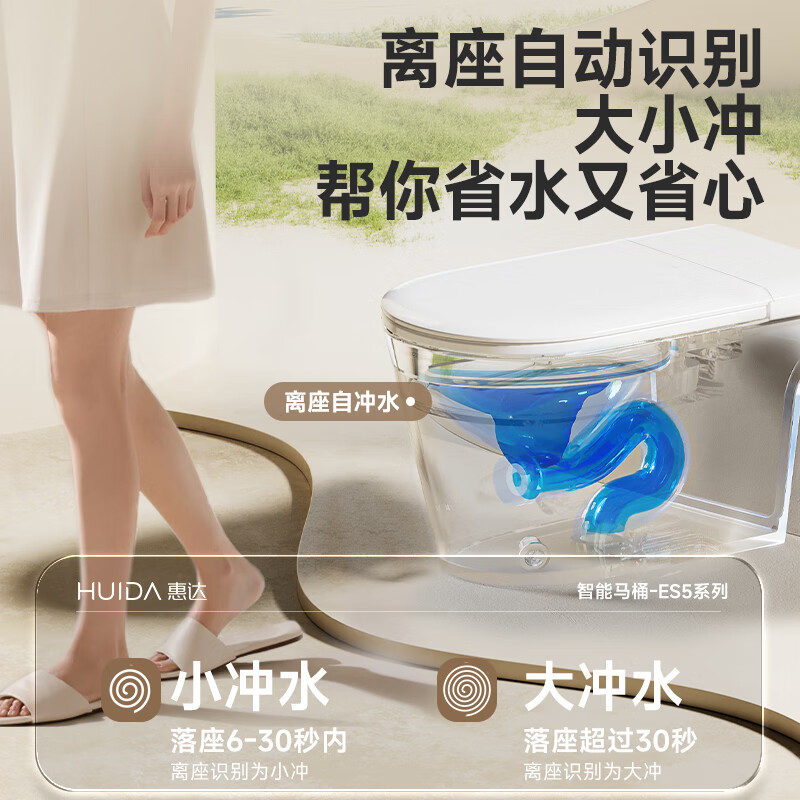 惠达(HUIDA)-ES5轻智能马桶泡沫盾带水箱自动翻圈翻盖脚感冲水家用坐便器 泡沫盾 抗菌座圈 脚触冲水高清大图