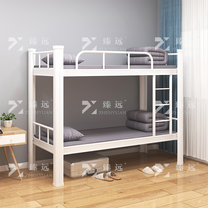 臻远 XCC-10 钢制型材床双层床员工宿舍上下铺学生公寓床双人床铁艺高低床 双层床900宽白高清大图