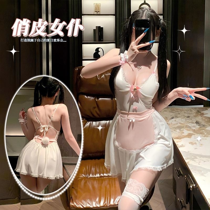 姿美情趣内衣俏皮小猫咪女仆扮演套装吊带睡裙露胸性感纯欲风qqny高清大图