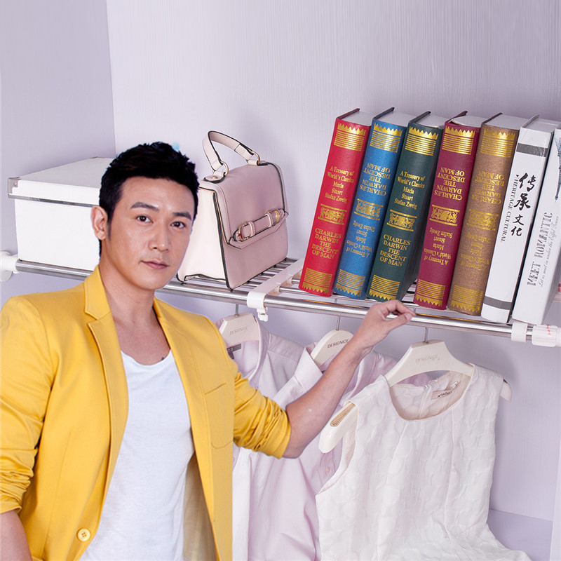 宝优妮 免打孔安装隔板置物架 不锈钢伸缩收纳层架 衣柜整理架DQ-0778-16A 白色