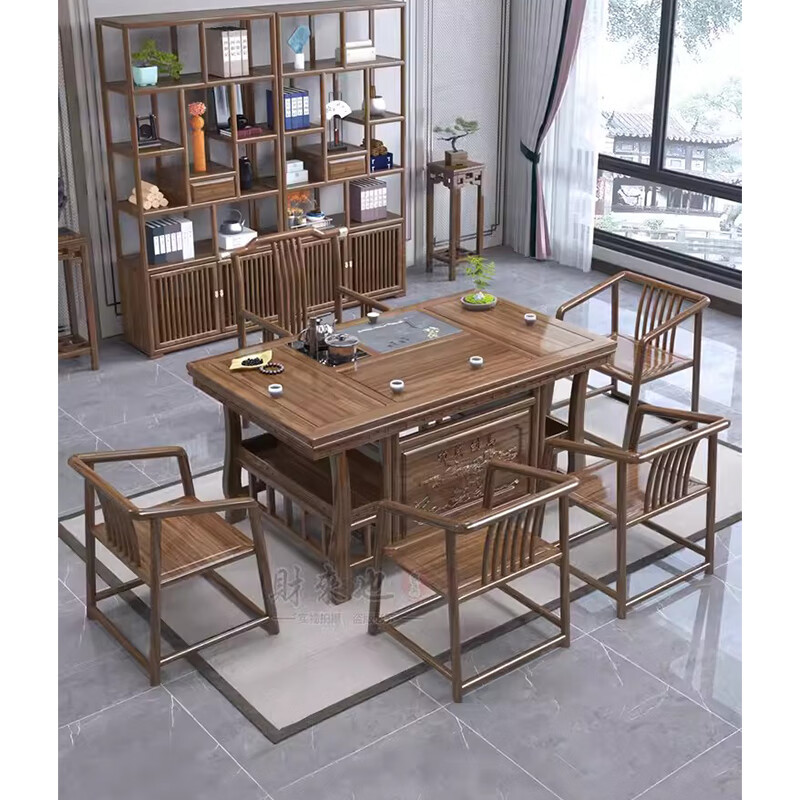 锦北博古架多宝阁茶叶架子新中式客厅办公室隔断置物架大团圆博古架高清大图