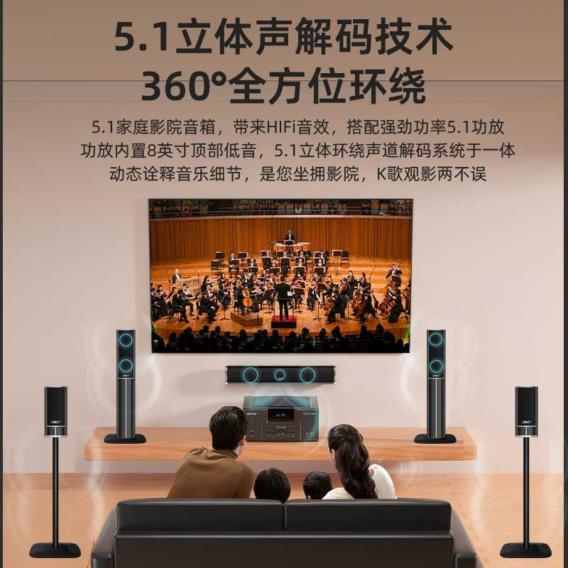 先科(SAST)A18家庭影院套装2 5.1家庭影院音响套装家用电视客厅壁挂落地音箱 (点歌机套装落地500G))高清大图