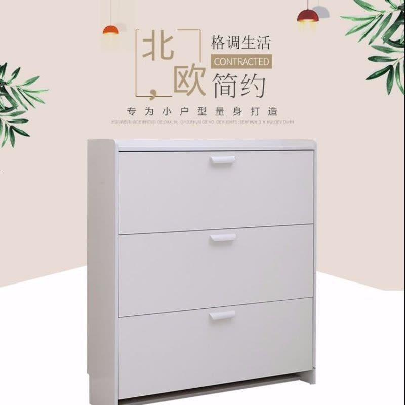 鞋柜简易鞋柜进鞋架免收纳家用鞋柜厅柜鞋柜简易实木色漆鞋柜 双层50宽24厚107高 木纹白色图片