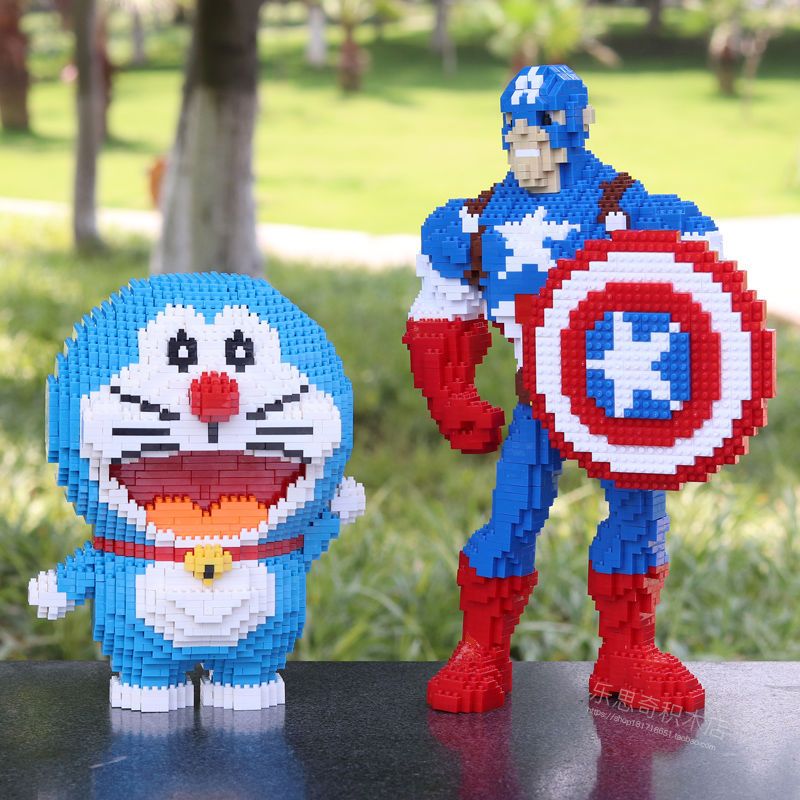 微钻石小颗粒积木兼容乐高女孩玩具成人拼装玩具哆啦a梦小人