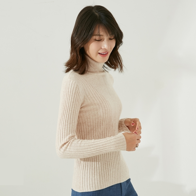 正品专柜毛衣女高领短款加厚条纹羊绒针织衫修身韩版百搭套头黑色