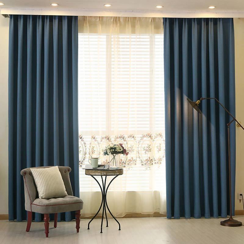 窗帘布遮光成品卧室北欧简约现代纯色客厅落地窗飘窗加厚布料