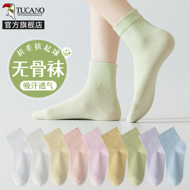 啄木鸟无骨袜子女中筒袜夏季薄款纯棉纱短袜2025新款白色月子袜子纱高清大图