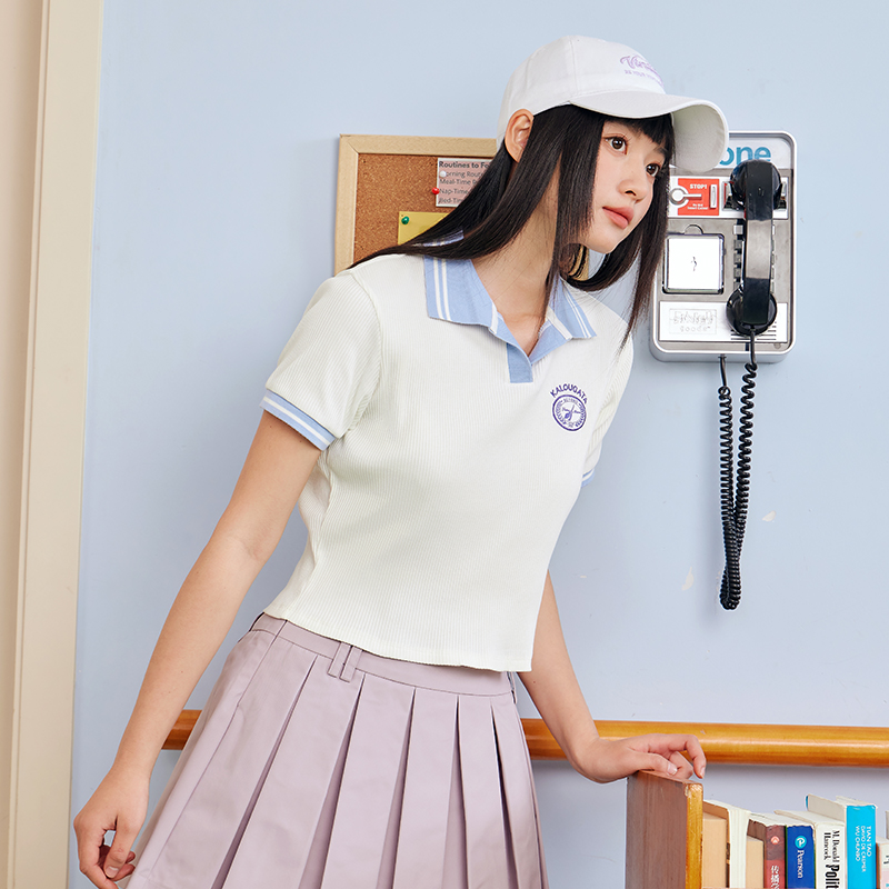 361°POLO衫运动T恤女新款短款修身上衣翻领透气短T袖女款高清大图