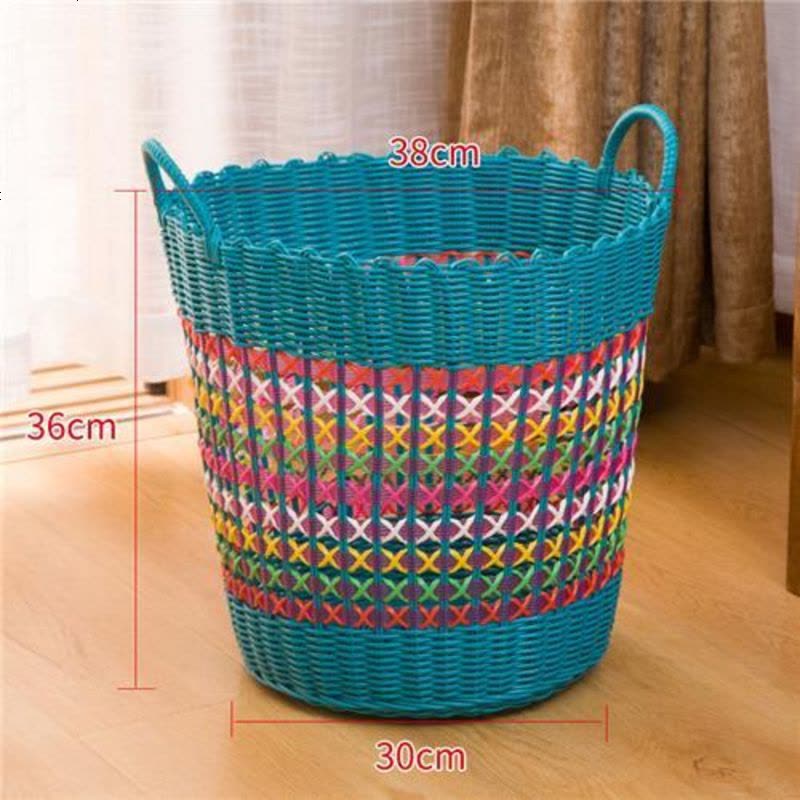 纳匡脏衣篮脏衣篮内衣收纳框筐藤编衣箱蓝子编织竹篮脏衣桶衣服收 大号桃粉彩虹色图片