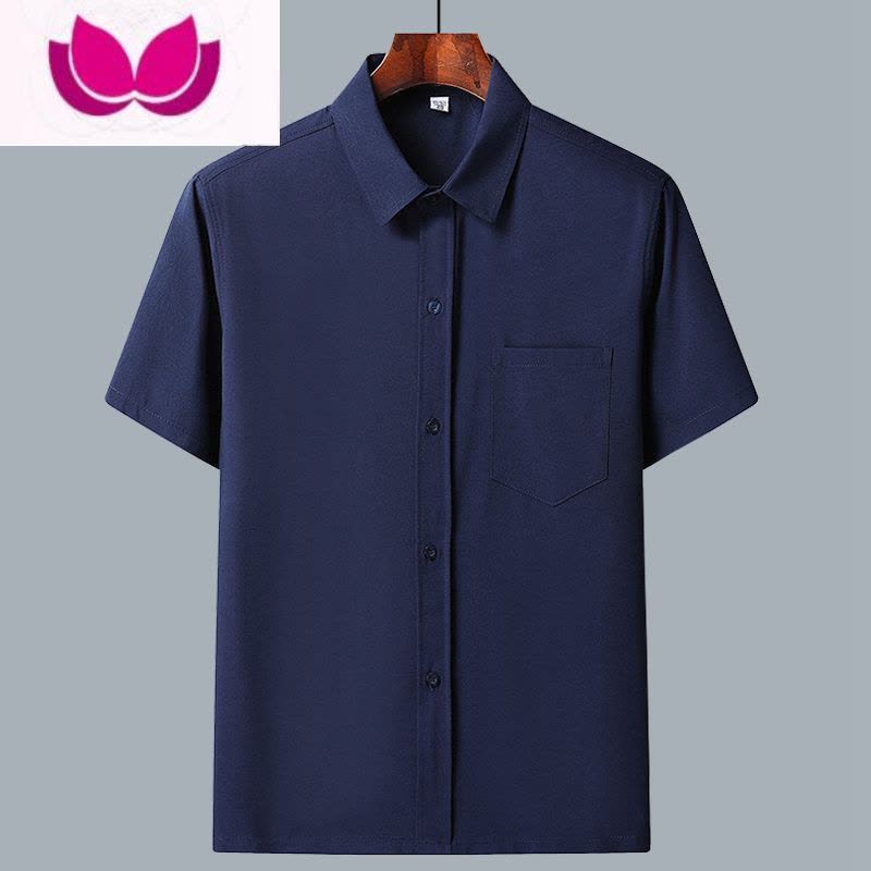 七斓中老年男士短袖休闲衬衫夏季宽松冰丝纽扣商务衬衣老人爷爷爸爸装图片