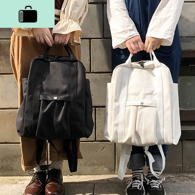 韩版新款chic简约双肩包女包ins帆布百搭旅行背包休闲大学生书包NEW LAKE高清大图