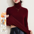 蚕丝暖绒堆堆领秋衣女上衣羊毛保暖内衣加厚加绒发热打底衫冬季 XL(建议115-125斤） 安可拉红