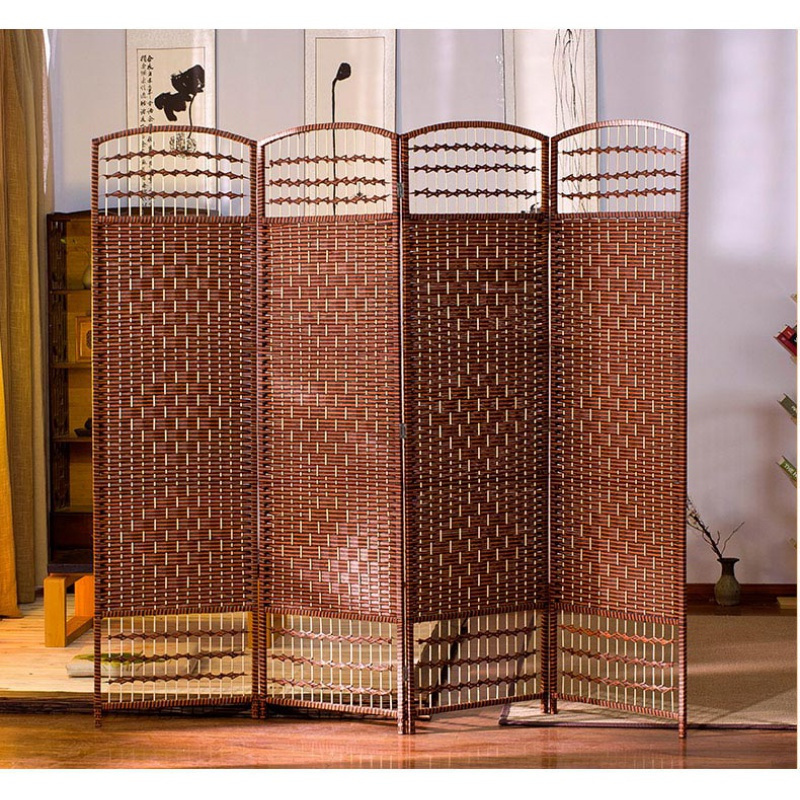 中式藤编屏风隔断墙 简约现代折叠移动折屏 隔断装饰客厅小户型 2米上下镂空（5片装）