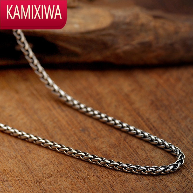 kamixiwas龙骨链3mm银项链男潮复古做旧银饰简约ins潮流百搭