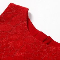 [99元3件]米喜迪mecity童装春新款女童蕾丝腰部红色连衣裙宴会礼服裙