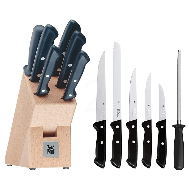 刀具套装7件套中西式厨刀多用刀剪刀菜刀磨刀棒木质刀架组合 刀具7
