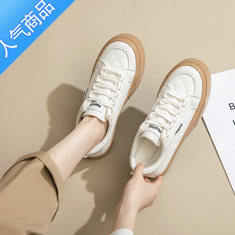 SUNTEK小白鞋女2023新款夏季百搭透气帆布鞋厚底休闲运动板鞋轻便配裙子高清大图