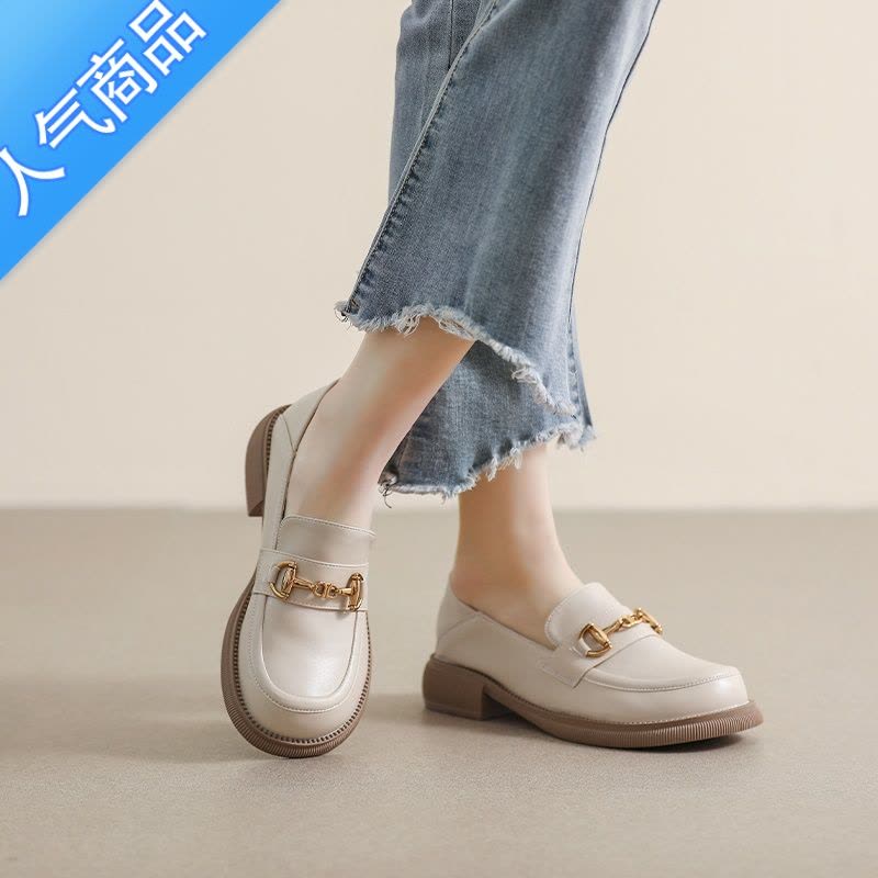 SUNTEK乐福鞋女夏英伦2023新款软皮平底单鞋晚晚风小皮鞋大码女鞋41一43图片