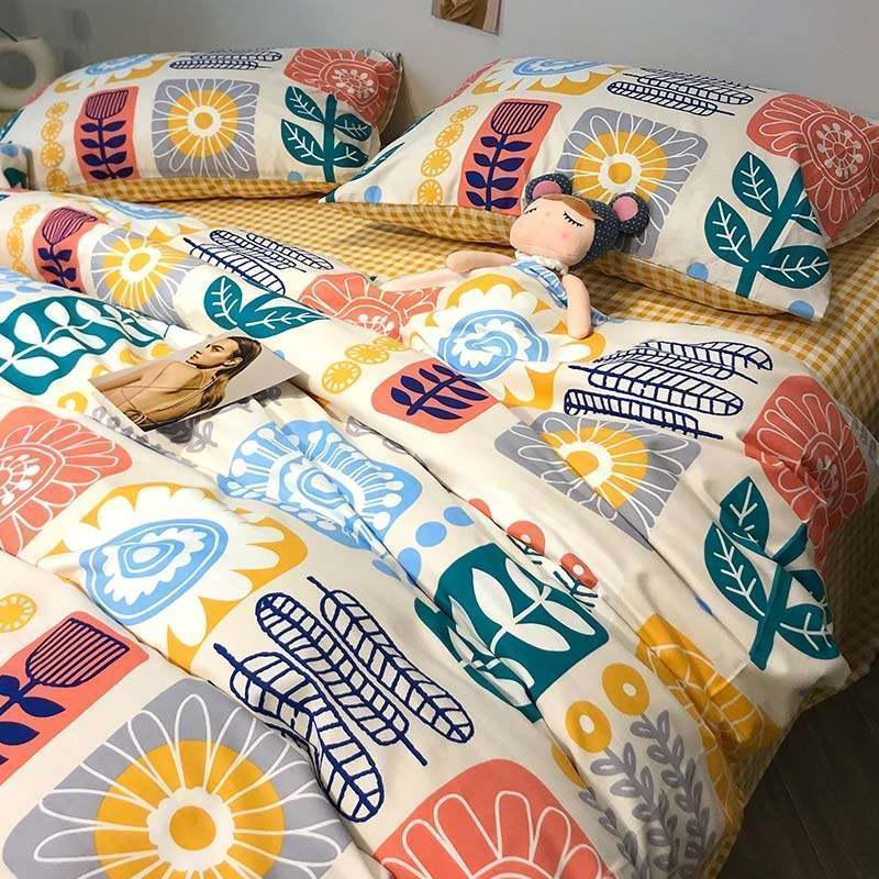 美帮汇公主风全棉床上用品床四件套100少女心田园复古全棉床单被套高清大图