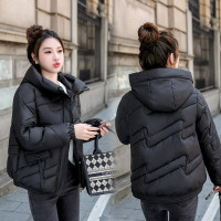 冬季羽绒棉棉衣女保暖棉服外套2024新款时尚休闲纯色连帽短款上衣 XXL 黑色