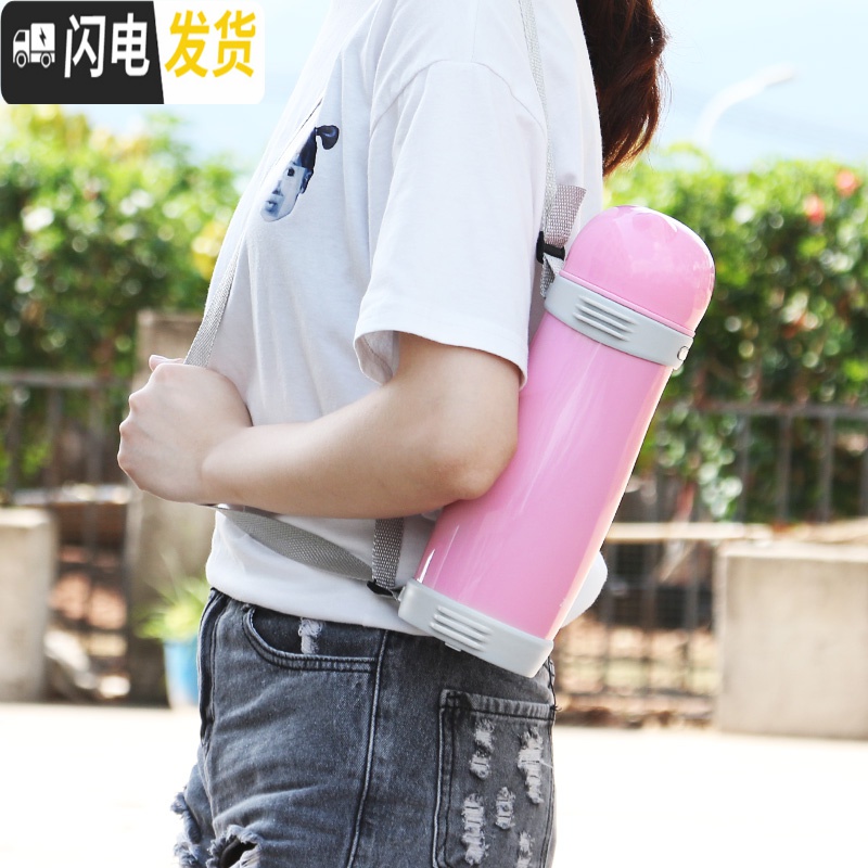 三维工匠保温瓶宝宝婴儿外出冲奶粉便携保温杯家用大容量1000户外水壶女 粉色新款-1000送壶刷高清大图