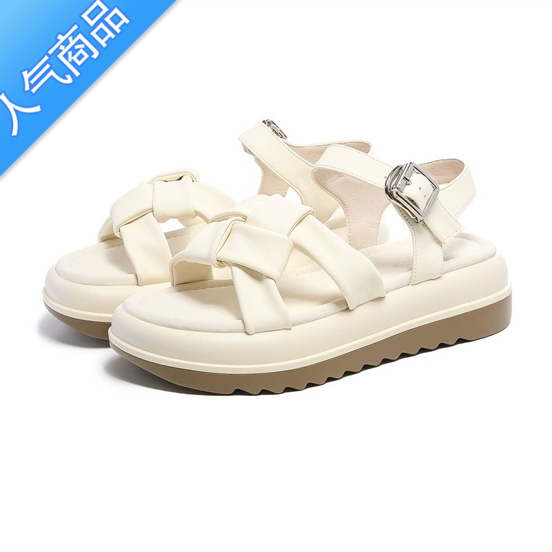 SUNTEK一字带厚底松糕休闲软底罗马运动凉鞋女外穿编织2023夏季新款高清大图