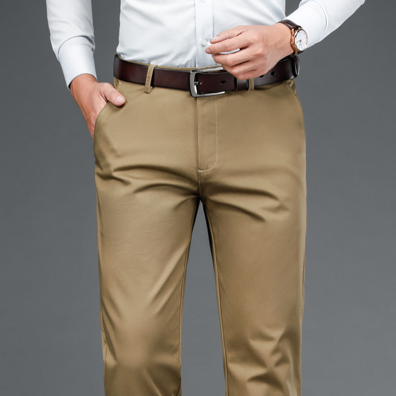 金盾kindon秋冬季厚款休闲裤男士直筒修身商务西裤宽松黑色长裤子男