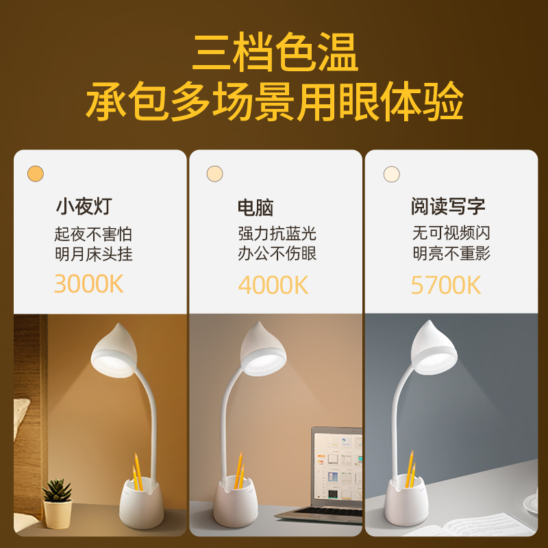 飞利浦led台灯学习护眼带笔筒大学生书桌宿舍专用充电式插电两用阅读灯卧室书房照明收纳灯