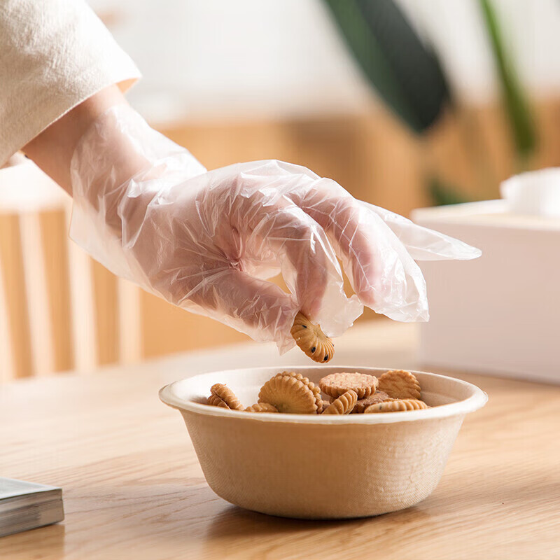 茶花 一次性手套 500只共5包食品级PE加厚餐桌方便手套3501*5高清大图