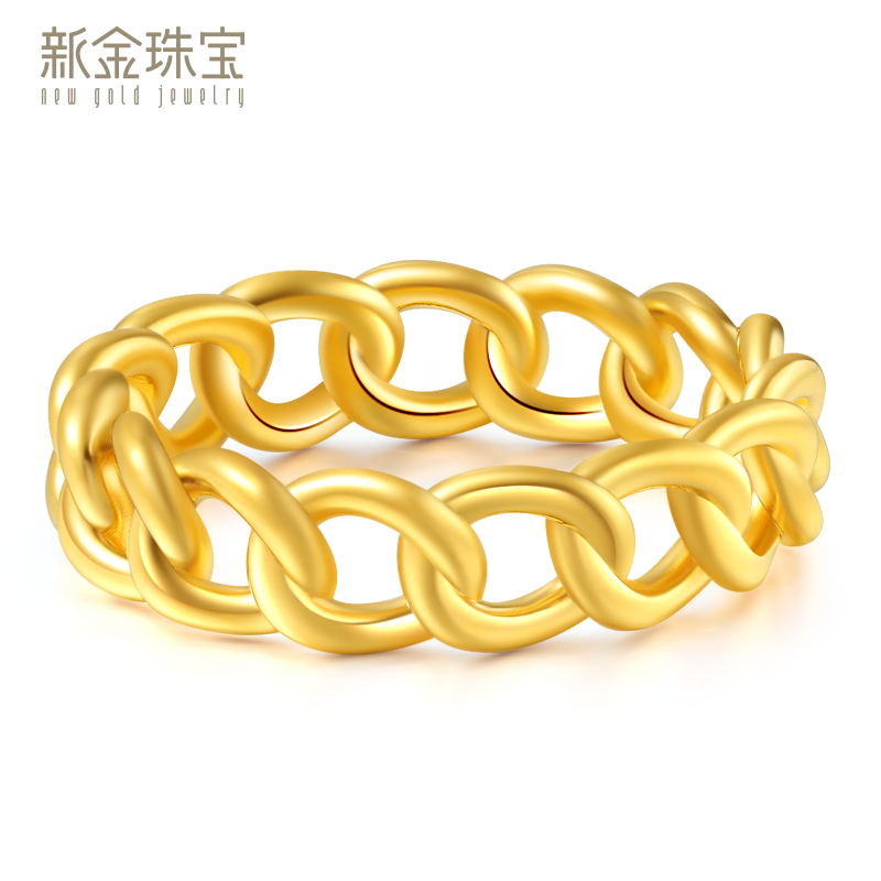 新金珠宝 黄金戒指环环相扣 3D硬金戒子O字链条时尚女戒足金指环1042