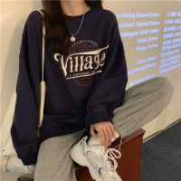 宽松休闲圆领薄款卫衣女秋冬新款外套长袖打底衫学生外套上衣_1 M 08藏青