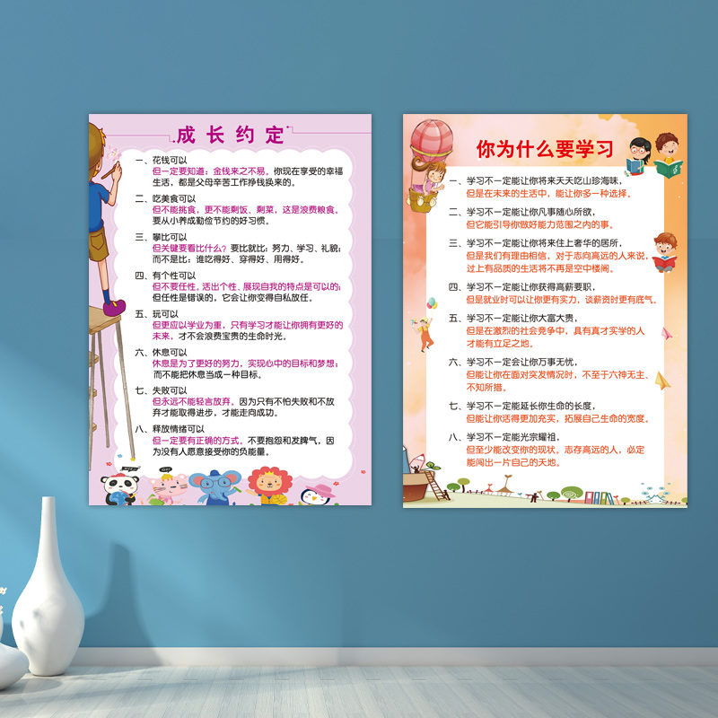 好孩子成长挂图 5张 [正版]小学生成长起跑线挂图成长公约家有家规家训墙贴女孩挂图学习好孩子学习好习惯规矩约定写作业要做高清大图