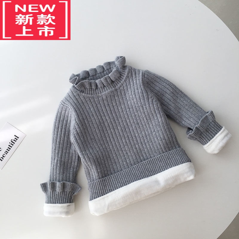 可莉允冬季宝宝加绒毛衣保暖套头上衣女童加厚针织衫婴儿打底衫洋气内搭