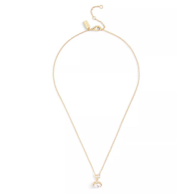 蔻驰(COACH)Coach精致链条珍珠吊坠项链日常百搭配饰黄金色五金