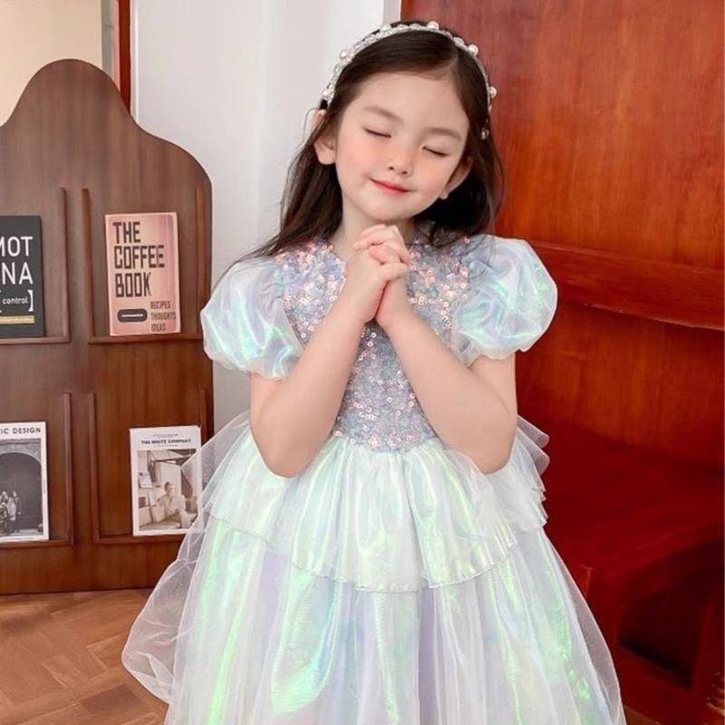 女童连衣裙夏小女孩爱莎公主裙洋气新款六一儿童舞蹈裙漂亮蓬蓬裙彩虹