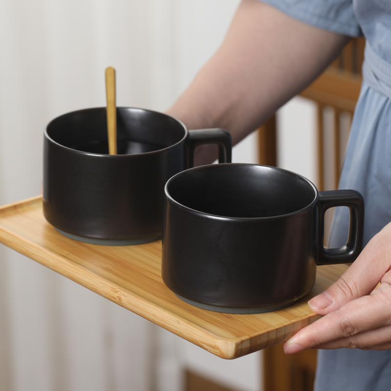 苏氏陶瓷(SUSHI CERAMICS) 咖啡杯陶瓷杯西式红茶杯早餐杯牛奶杯哑光黑色2个装高清大图