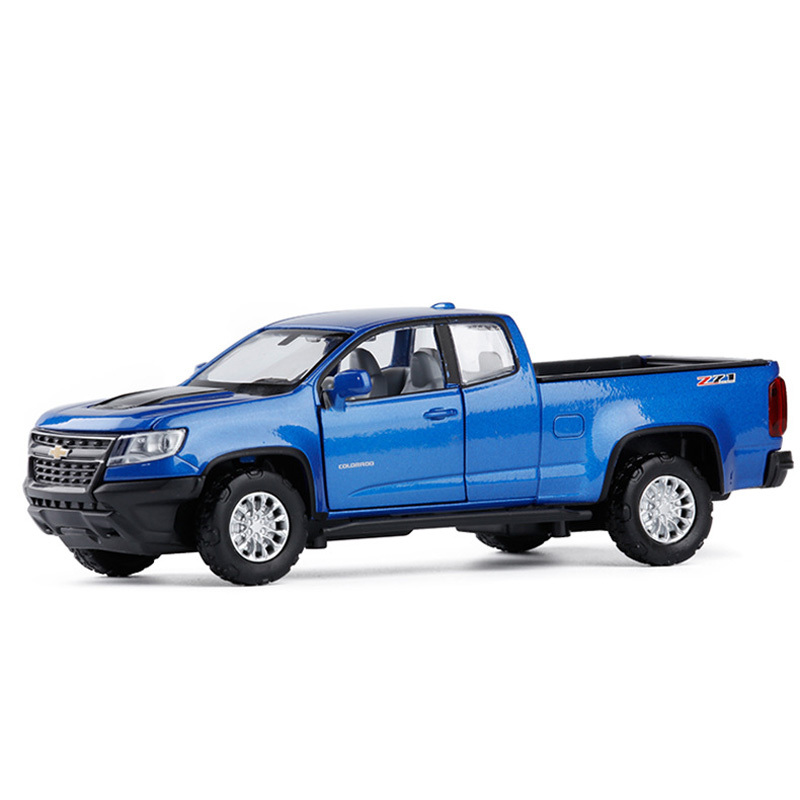 彩珀雪佛兰科罗拉多皮卡合金汽车模型仿真越野车声光回力儿童玩具蓝色