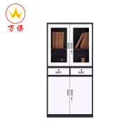 <万保>钢制文件柜 办公家具 中二斗拆装柜 档案文件柜 上下对开门玻璃储物柜